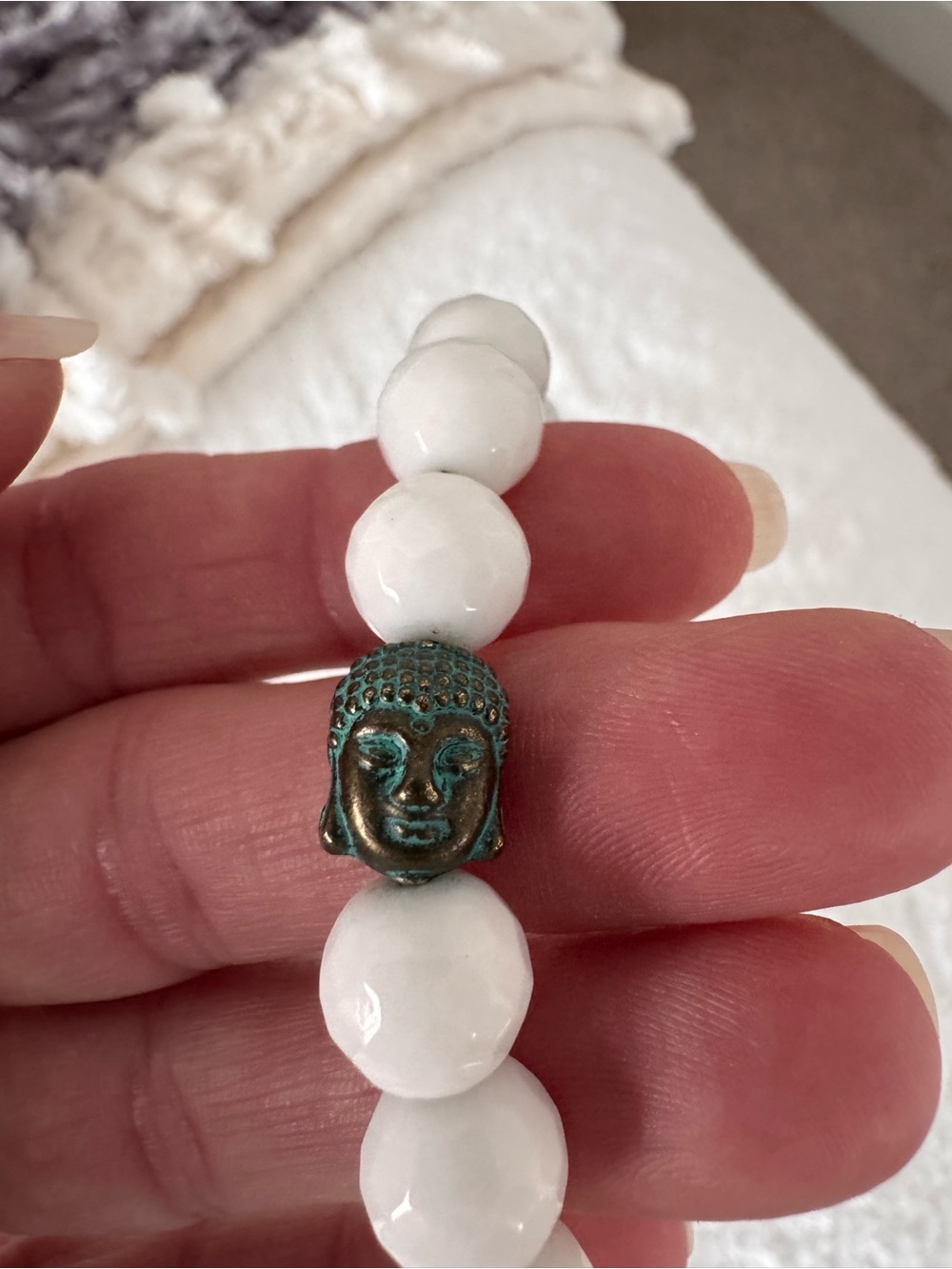 Buddha Accent White Beaded Stretch Bracelet